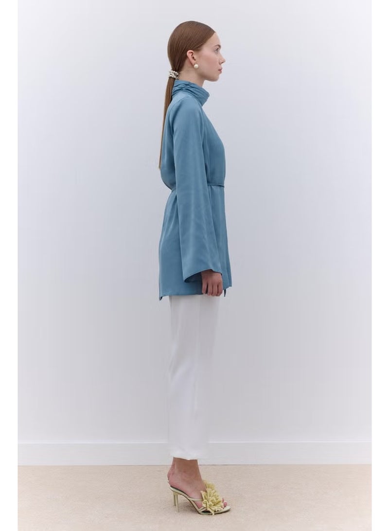 Manuka Satin Wide Sleeve Tunic Blue - Image 4